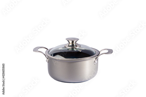 metal pan with a transparent lid on a white background