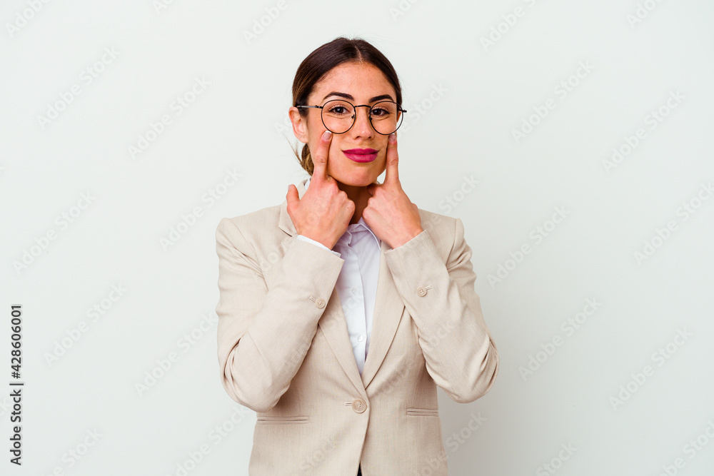 Young business caucasian woman isolated on white background