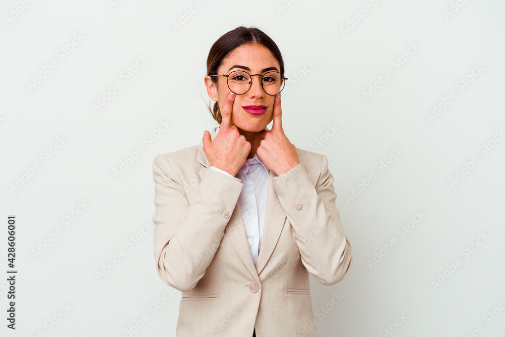 Young business caucasian woman isolated on white background Young business caucasian woman isolated on white background