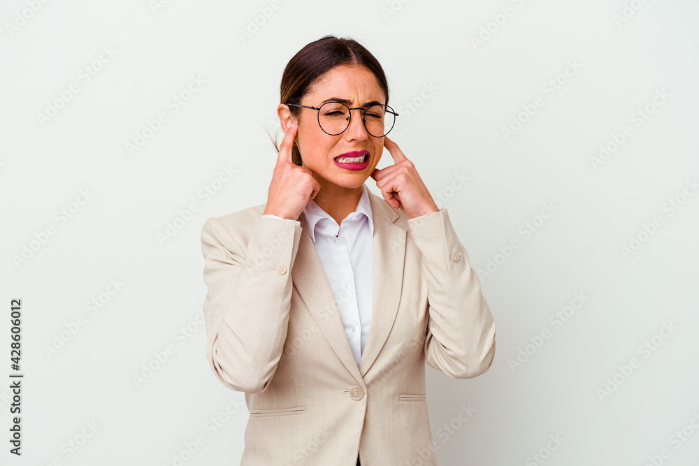 Young business caucasian woman isolated on white background Young business caucasian woman isolated on white background