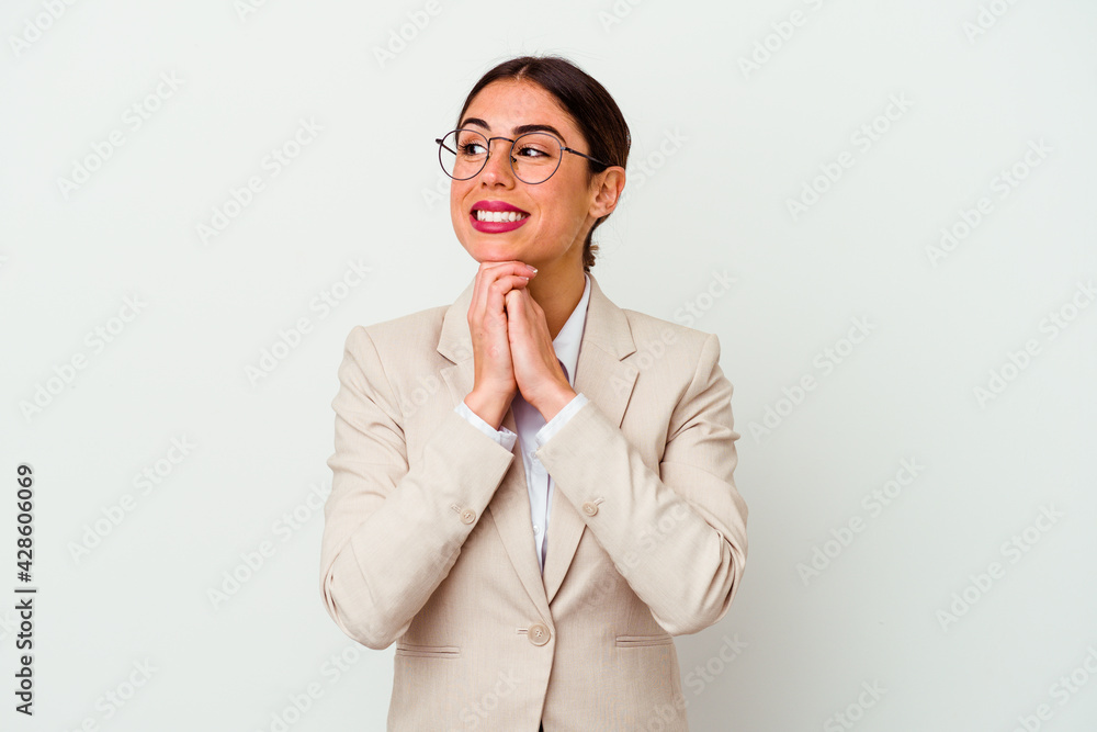 Young business caucasian woman isolated on white background Young business caucasian woman isolated on white background