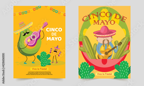 Fotografia Mexican holiday Funny Cinco de mayo poster with a low poly dog (Shiba Inu) in Mexican hat - sombrero