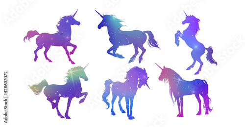 Obraz na plátně Magic Cute unicorns silhouettes
