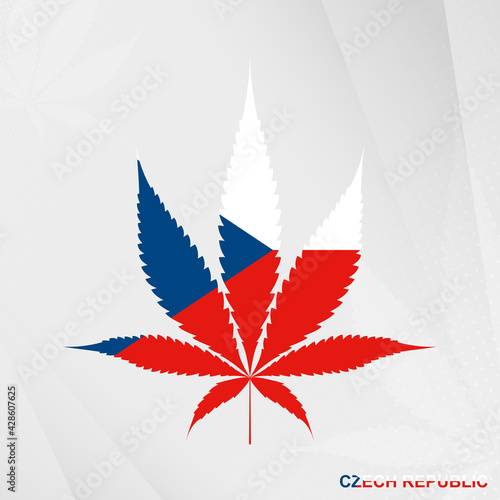 Flag of Czech Republic in Marijuana leaf shape. The concept of legalization Cannabis in Czech Republic.