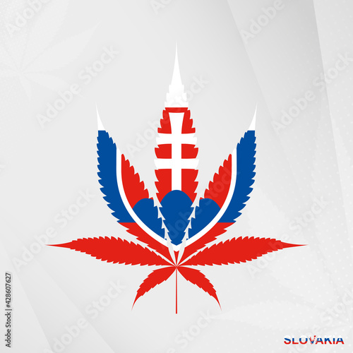 Flag of Slovakia in Marijuana leaf shape. The concept of legalization Cannabis in Slovakia.