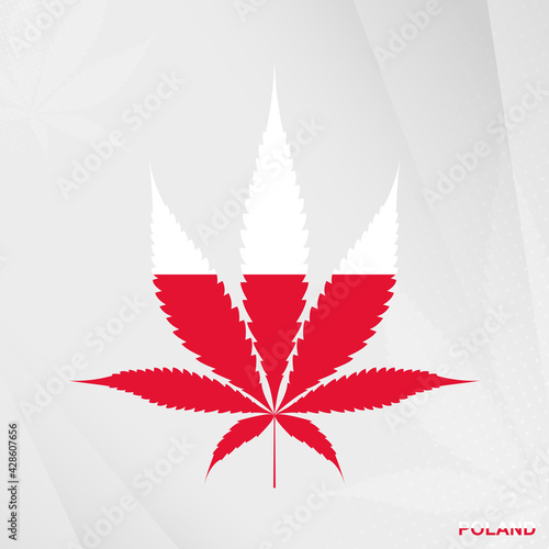 Flag of Poland in Marijuana leaf shape. The concept of legalization Cannabis in Poland.