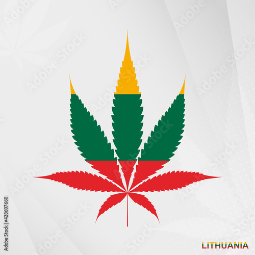 Flag of Lithuania in Marijuana leaf shape. The concept of legalization Cannabis in Lithuania.