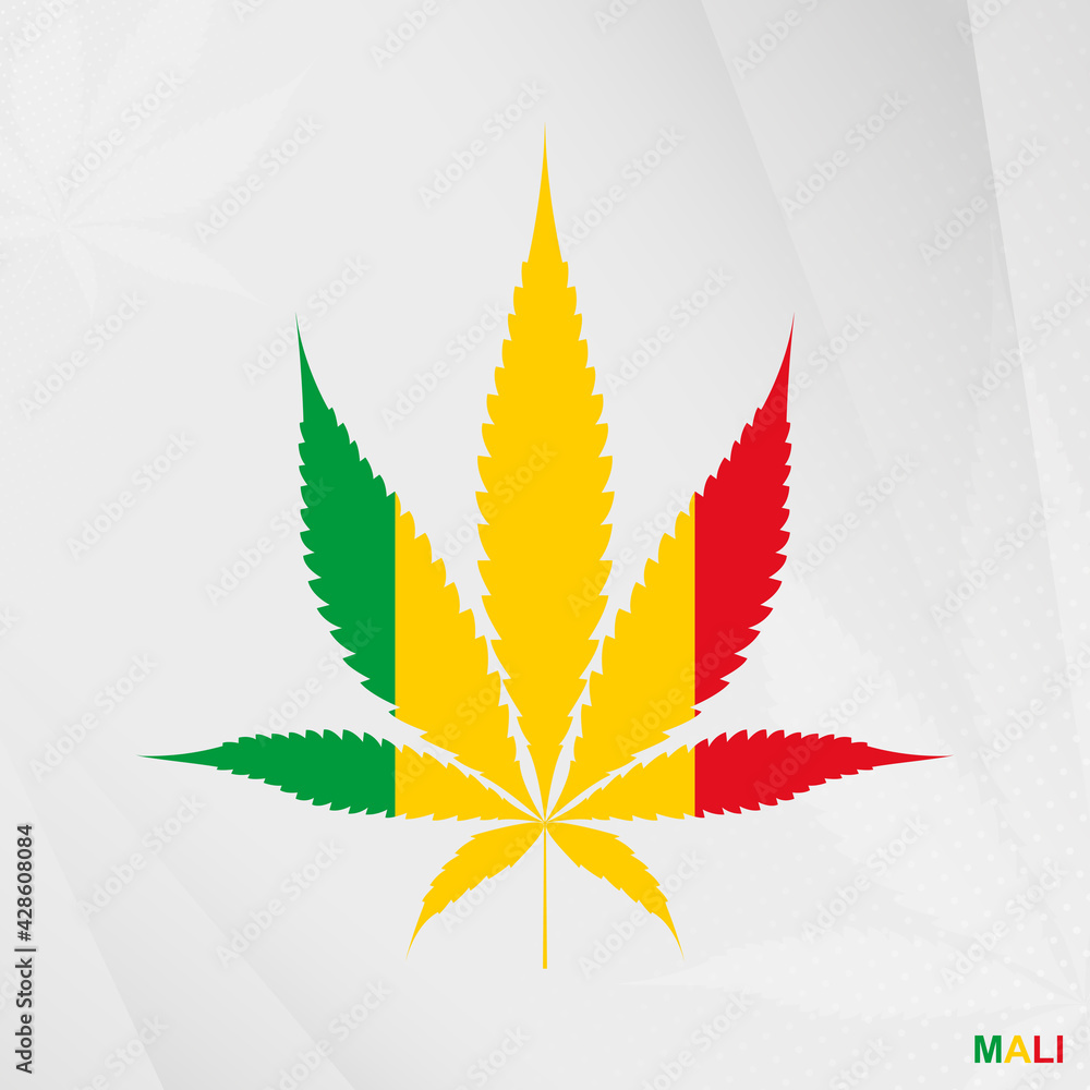 Flag of Mali in Marijuana leaf shape. The concept of legalization Cannabis in Mali. Flag of Mali in Marijuana leaf shape. The concept of legalization Cannabis in Mali.