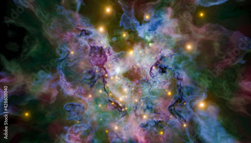Galactic Nebula. Big bang in space. 3d render