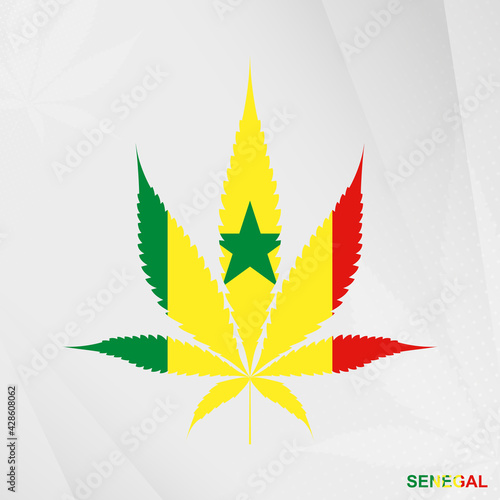 Flag of Senegal in Marijuana leaf shape. The concept of legalization Cannabis in Senegal.