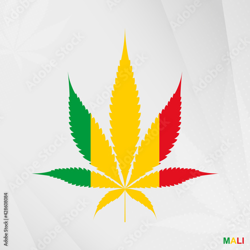 Flag of Mali in Marijuana leaf shape. The concept of legalization Cannabis in Mali.