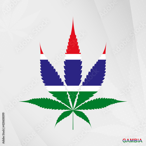 Flag of Gambia in Marijuana leaf shape. The concept of legalization Cannabis in Gambia.