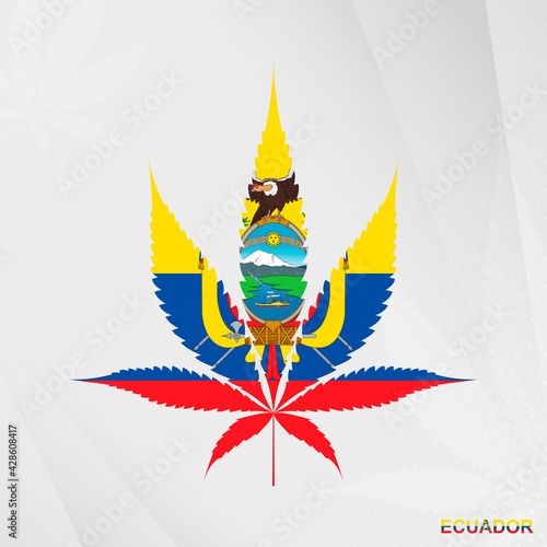 Flag of Ecuador in Marijuana leaf shape. The concept of legalization Cannabis in Ecuador.