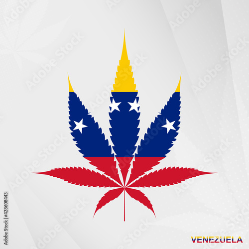 Flag of Venezuela in Marijuana leaf shape. The concept of legalization Cannabis in Venezuela.
