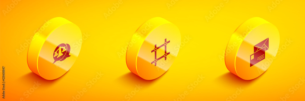 Set Isometric Scales of justice, Prison window and Envelope icon. Vector Set Isometric Scales of justice, Prison window and Envelope icon. Vector