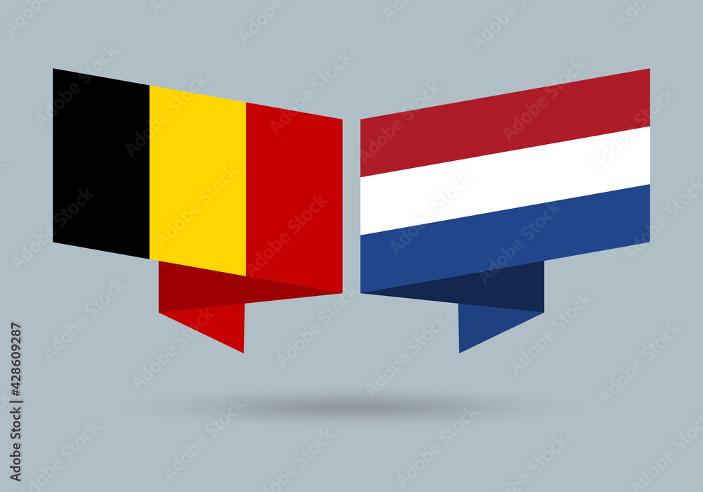 Belgium and the Netherlands or Holland flags. Belgian and Dutch national symbols. Vector illustration. Belgium and the Netherlands or Holland flags. Belgian and Dutch national symbols. Vector illustration.