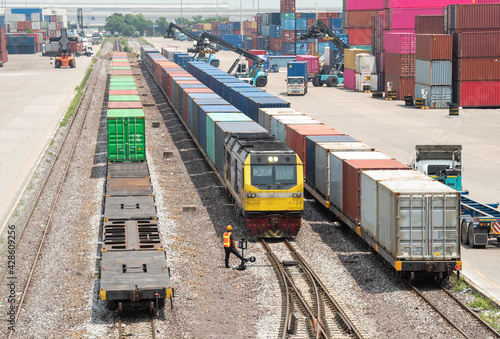 Freight train Containers loading station go to Laem Chabang Port photo
