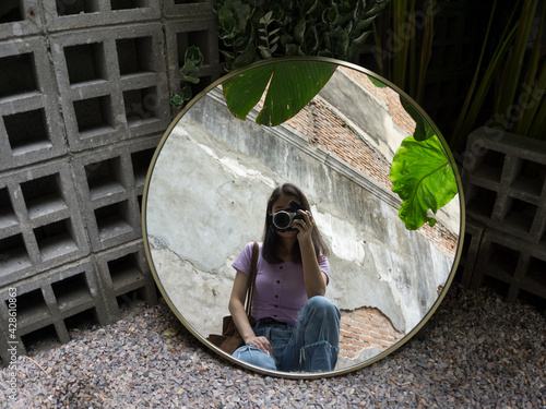 portrait of myself in the mirror at cafe, CHIANG MAI, THAILAND