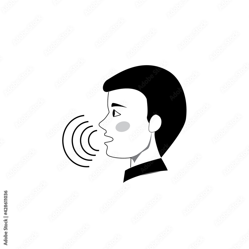 man's speech on white background. vector of male head with sound