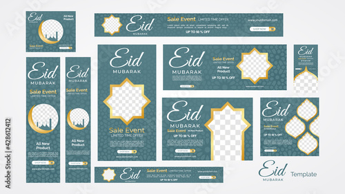 Social media banners set for EID MUBARAK. Social media ads, header or banner set of Eid Mubarak Sale, Eid Mubarak celebration.