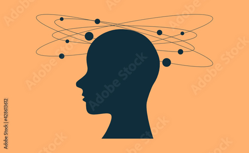 Cognitive Dissonance illustraion concept. A feeling of mental discomfort, uncomfortable feeling,  leading to an alteration in one of the attitudes, beliefs or behaviors. Psychology drawing. Vector.