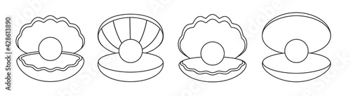 Pearl in seashell isolated outline set icon. Vector illustration jewelry ball on white background. Vector outline set icon pearl in seashell .