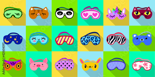 Mask for sleep vector flat set icon. Vector illustration blindfold on white background. flat set icon mask for sleep.