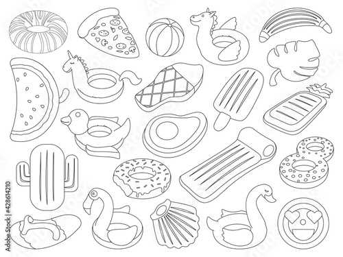 Water mattress vector outline set icon. Vector illustration inflatable swimming equipment on white background. Isolated outline set icon water mattress.