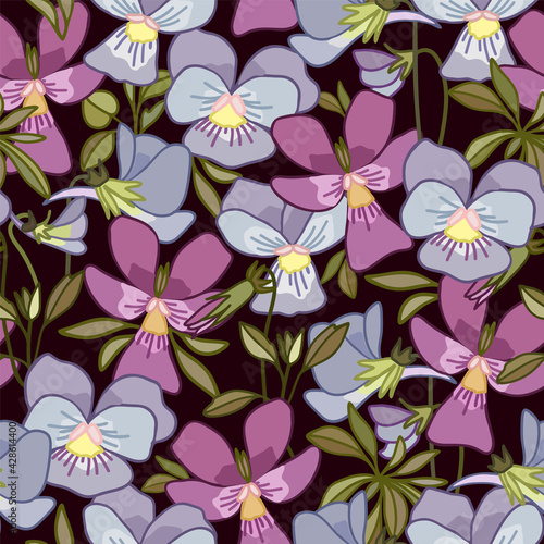 Floral seamless pattern with pansy flowers. Suitable for textiles, wallpaper, wrapping paper, packaging. © lovelava