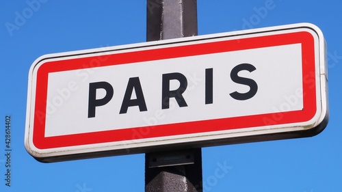 Canvas Print Paris, panneau de signalisation d’entrée d'agglomération, à l'entrée de la ville