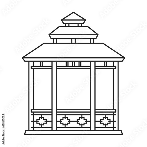Gazebo wooden vector outline icon. Vector illustration gazebo wooden on white background. Isolated outline illustration icon of pergola.