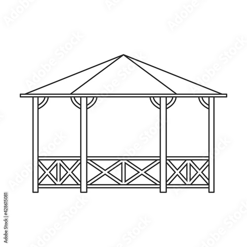 Gazebo wooden vector outline icon. Vector illustration gazebo wooden on white background. Isolated outline illustration icon of pergola.