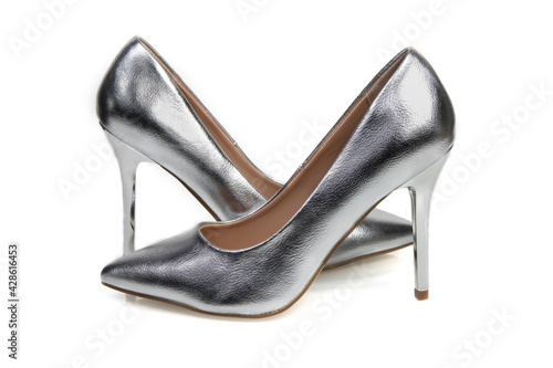 womens silver classic shoes on a white background