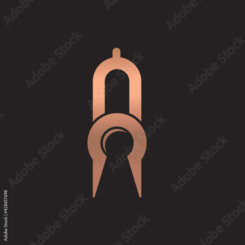 Metallic golden abstract key hole logo concept vector.