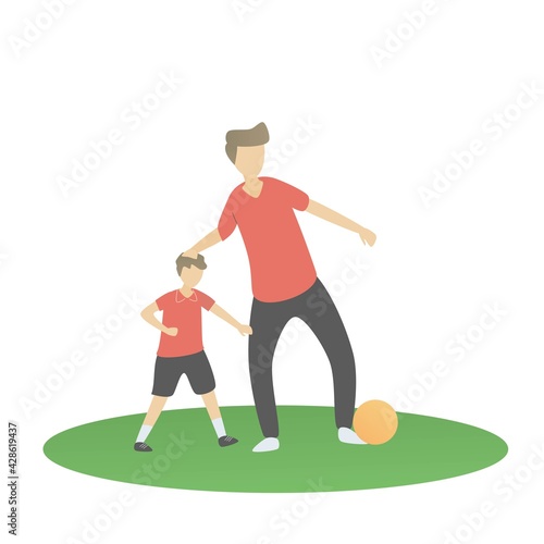 Father and son play sports and do activity together in holiday,support learning and confident assertiveness in children,Develop ability talent in future,vector illustration.