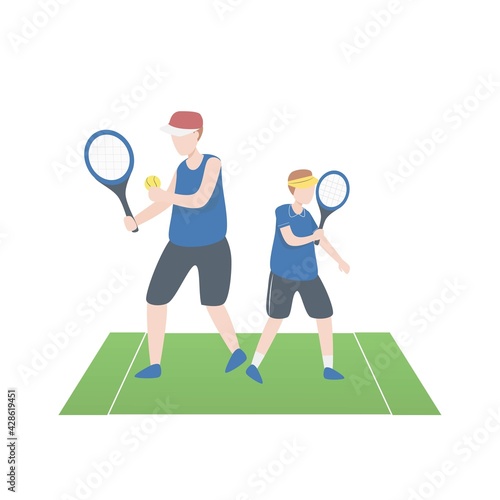 Father and son play sports and do activity together in holiday,support learning and confident assertiveness in children,Develop ability talent in future,vector illustration.