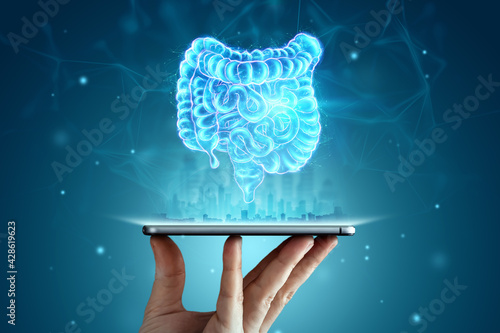 Quadro su tela A holographic projection of an intestinal scan over a smartphone