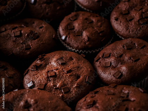delicious brown muffins with chocolatae