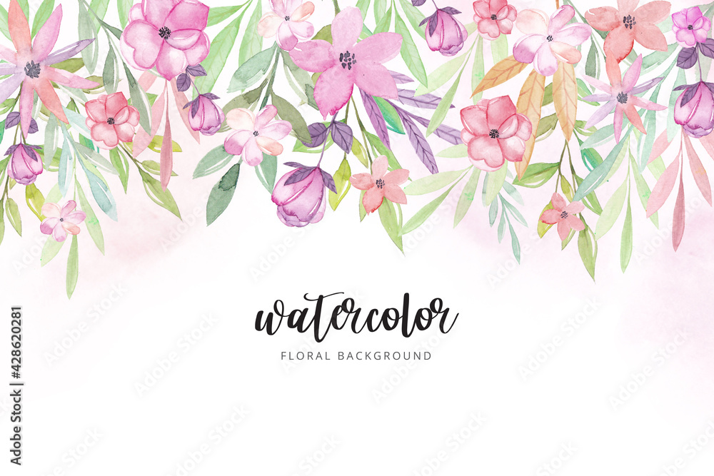 Watercolor floral background. Watercolor floral bouquet. Birthday card.