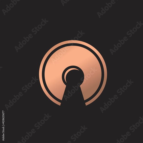 Metallic golden abstract key hole logo concept vector.
