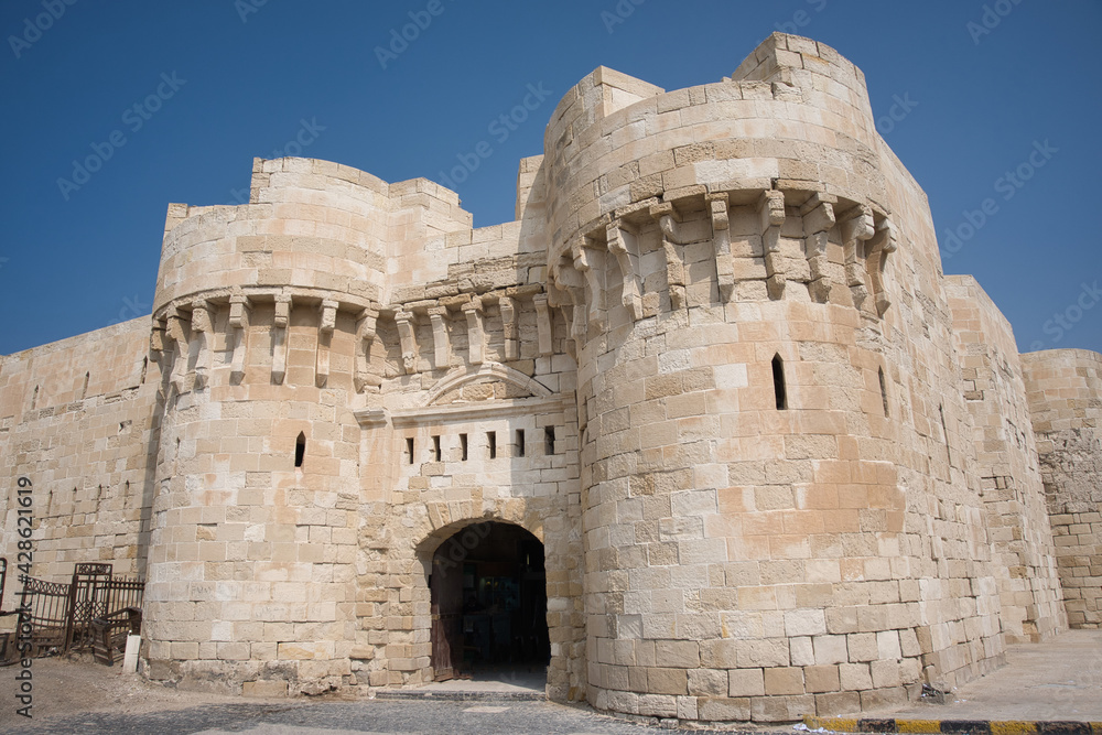 Citadel of Qaitbay with it´s gate in old part of Alexandria, Egypt