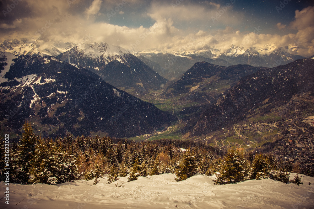 Landscape view of the swiss Alps near Bulle, Gruyère, Switzerland