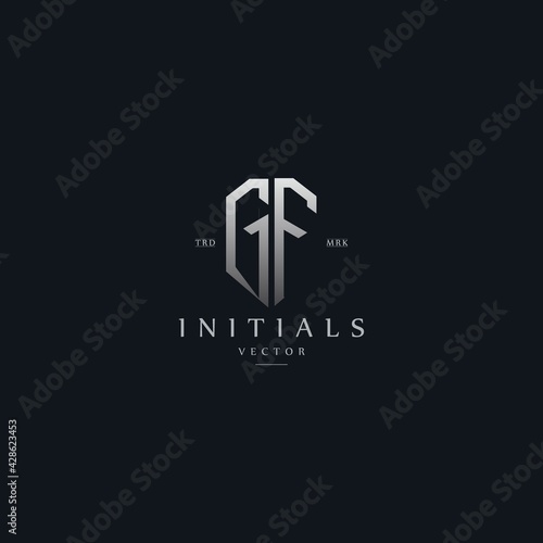 classy GF vintage metal monogram logo. elegant silver initials icon premium vector design template