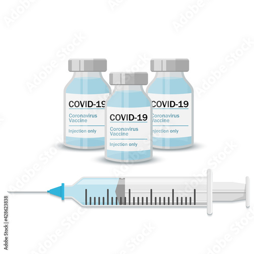 Medical vials for injection with a syringe. Covid-19 Coronavirus concept. vaccine vial and syringe. pandemic covid-19 outbreak. isolated icon. flat vector illustration