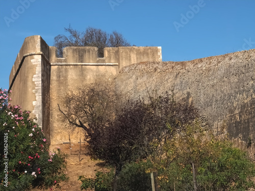 City walls of the castle of Lagos at the Algarve coast of Portugal