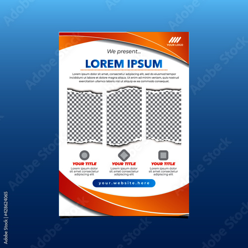 One-sided business brochure template with 3 picture or photo frames