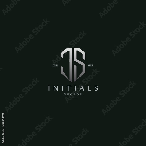 classy JS vintage metal monogram logo. elegant silver initials icon premium vector design template