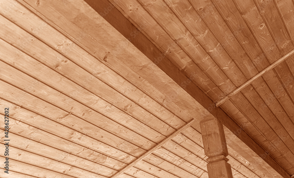 Wooden roof structure. Glued laminated timber roof.