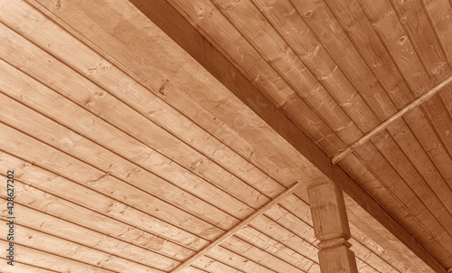 Wooden roof structure. Glued laminated timber roof.