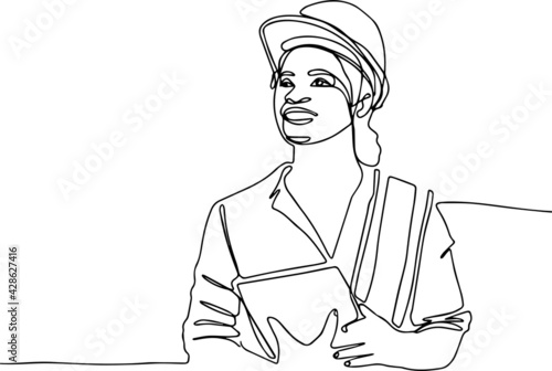 Industry maintenance engineer woman wearing uniform and safety helmet under inspection by tablet